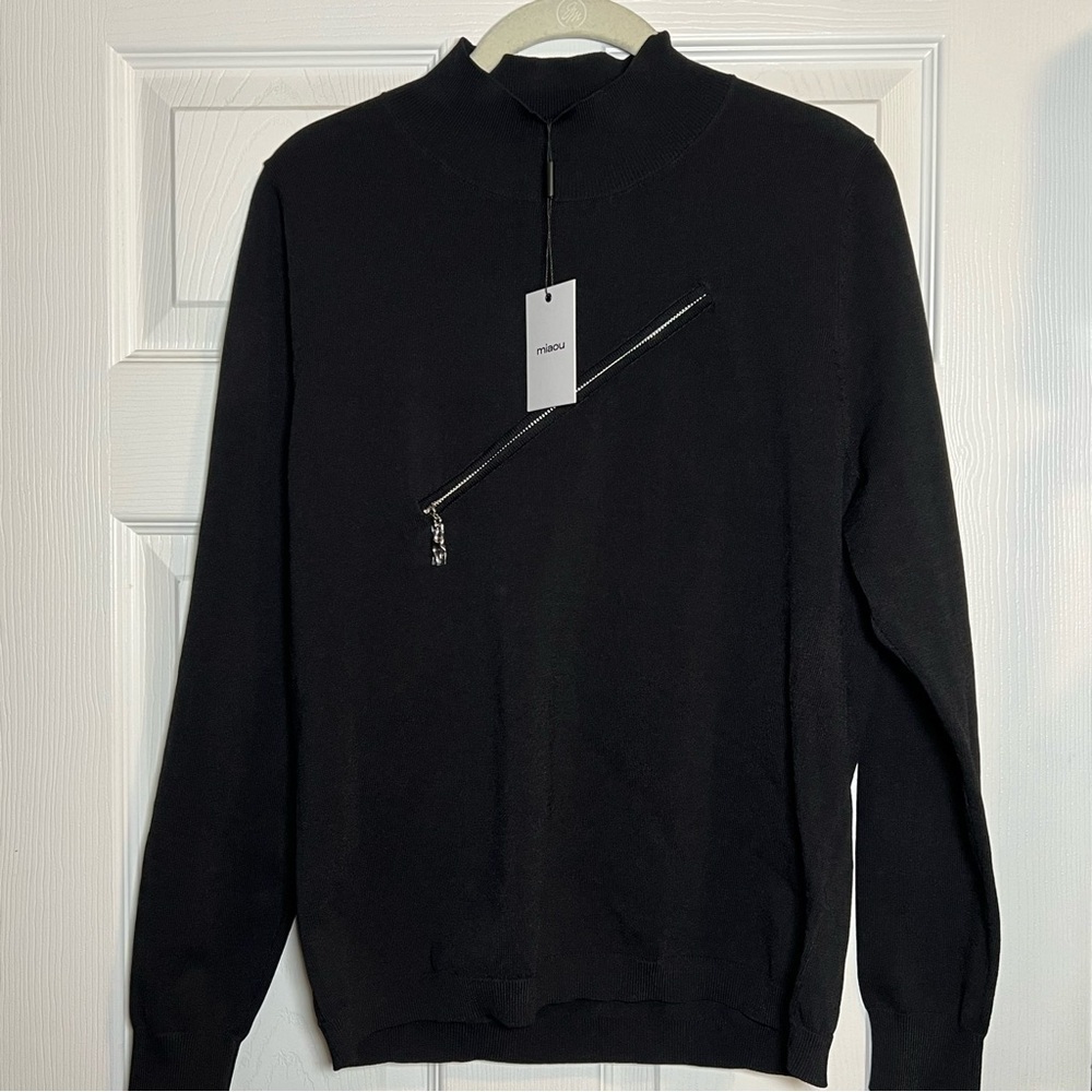 NWT Miaou Otto Asymmetric Zip Turtleneck Sweater Size 3XL Black Silver Zipper